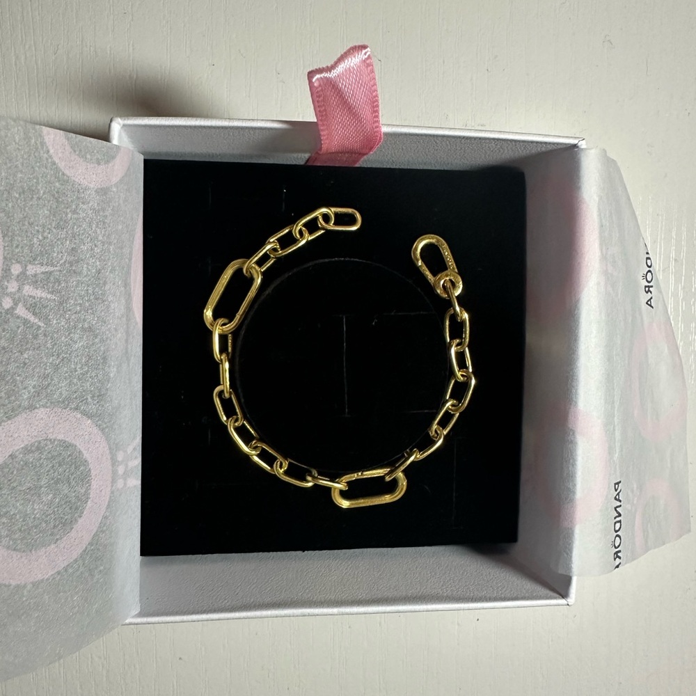 14k gold plated small Pandora ME link chain bracelet.